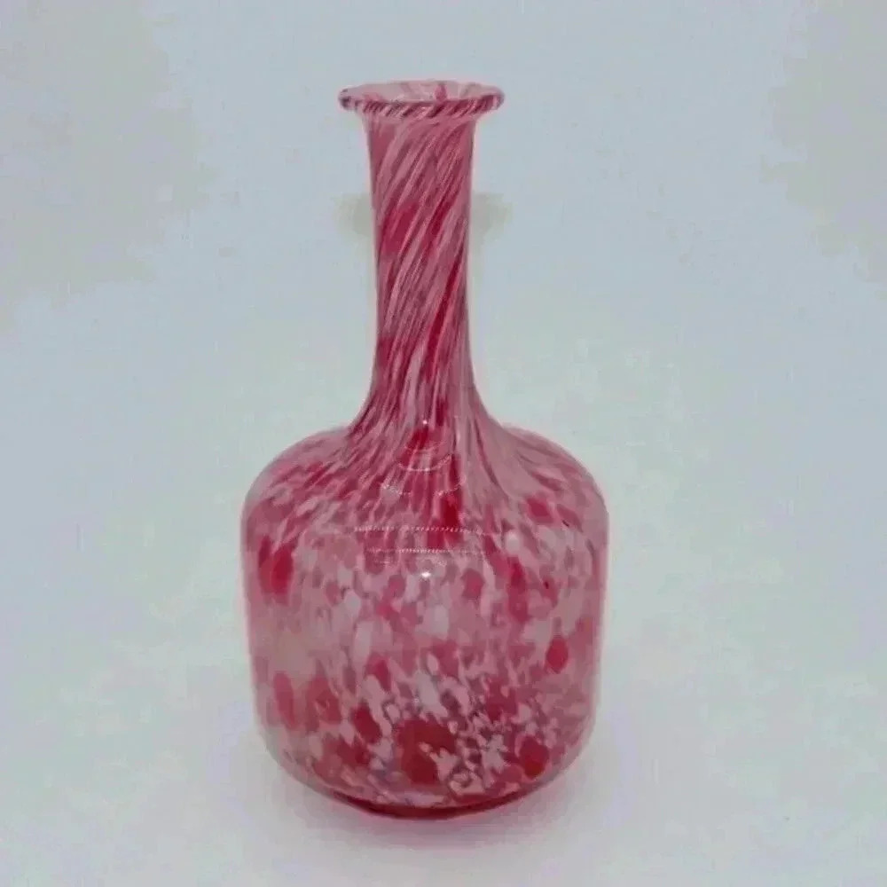 Vintage Glass Decanter Pink Cranberry Spatter Glass Vase - Picture 1 of 8